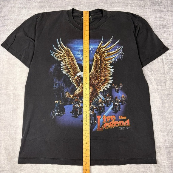 Vtg Biker Shirt Mens Large Black Live The Legend Lightning Eagle Double Sided - Picture 8 of 11